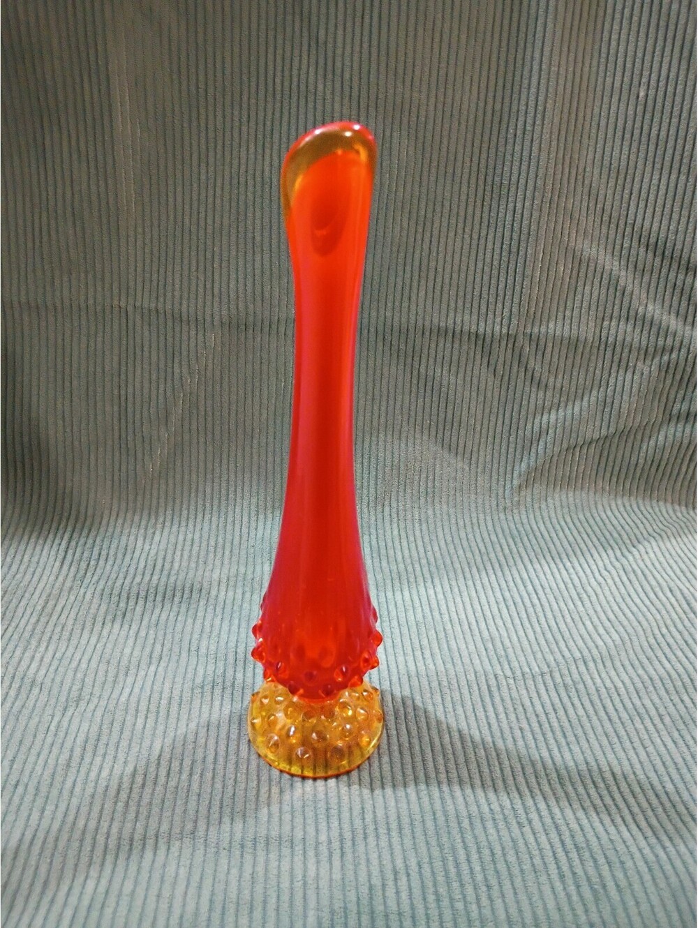 Vintage Red and Amber Hobnail Glass Bud Vase, 11.5 Inches Tall